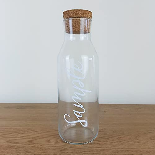 Customised Vinyl Glass Fabric Softener Carafe Jar with Cork Lid (Matte White Vinyl)