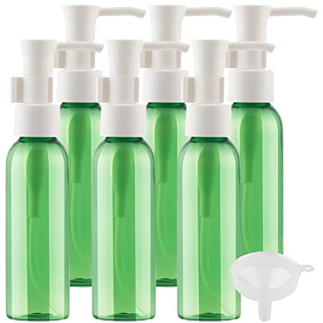 TIANZD 6 Pièces 60ml Vert Distributeur en Plastique de Bouteilles Vides avec Pompe Blanc pour Cosmétique Huile Démaquillante Savon Lotion Gel Huile Essentielle Voyager