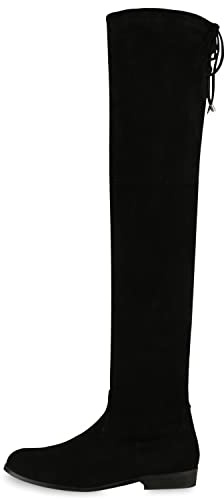 VAN HILL Damen Schnürstiefeletten Leicht Gefütterte Plateau Stiefeletten Zierperlen Schuhe Schnallen Boots Nieten Schnürboots 198038 Schwarz Total 36