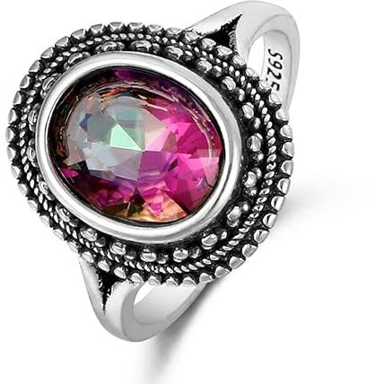 DarryDooly 925 Silber Ringe Natürlicher Blauer Lapis Edelstein Ringe Mondstein Mystischer Topas Für Frauen Eheringe Jubiläumsgeschenk Edlen Schmuck