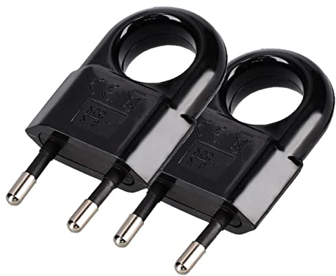 KOTARBAU® 2er Set Schwarz Flachstecker mit Öse ohne Erdung Praktischer Kabelanschluss und EIN guter Ersatzstecker Schutzkontakt (Schwarz)