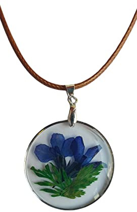 Damen Halskette echte getrocknete Blumen mit Lederbandkette