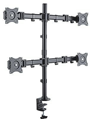 conecto, supporto per monitor per quattro schermi fino a 27 pollici, inclinabile +/-45°, orientabile +/-180°, ruotabile 360°, regolabile in altezza, fino a VESA 100, capacità di carico: 8,0 kg, nero