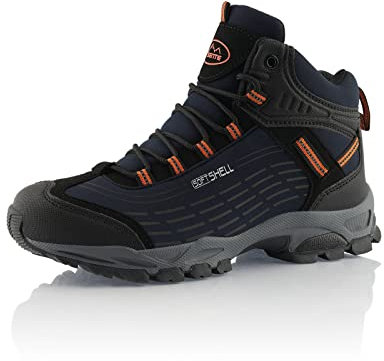 Fusskleidung® Damen Herren Wanderschuhe Wasserabweisende Winterstiefel Dunkelblau Schwarz Orange EU 36