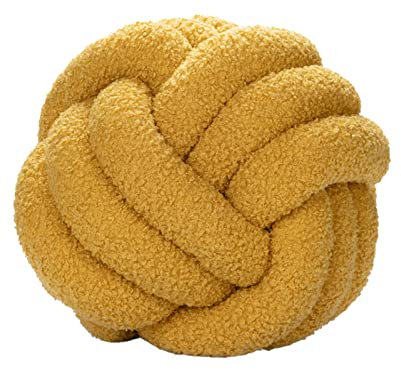 JYCRA Knotenkissen, rund, Lammwolle, Knotenball, Bouclé-Ball, handgefertigt, geknoteter Ball, Schlafzimmerdekoration, Gelb