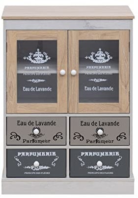 Rebecca Mobili Buffet Shabby, Armoire de Cuisine autoportante, Panneau de Particules en PVC mélangé, Blanc Beige Gris, 2 Portes, 4 tiroirs - Dimensions : 81 x 58 x 30 cm (HxLxP) - Art. RE6740