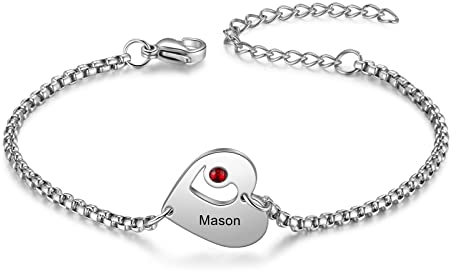 lorajewel Armband Damen Personalisierte Armbänder mit Gravur 1-6 Herz Name Geburtsstein Armband Muttertagsgeschenk Geburtstag Geschenke für Mama Tochter