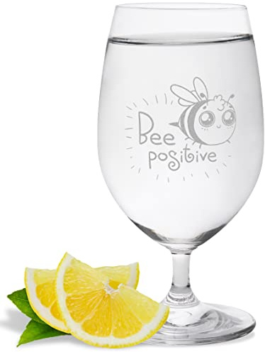 JUNIWORDS Wasserglas mit Gravur, Bee positive, Wasserglas (1002314)