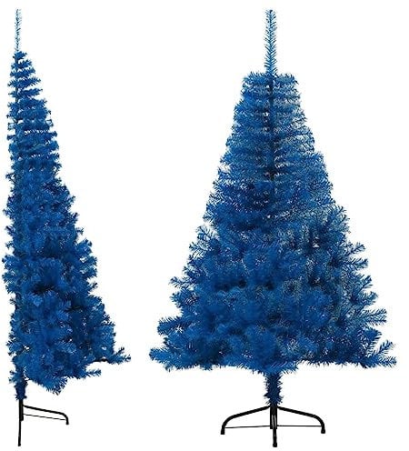 vidaXL Künstlicher Halb Weihnachtsbaum mit Ständer Christbaum Tannenbaum Dekobaum Kunstbaum Weihnachten Dekoration Weihnachtsdeko Blau 120cm PVC