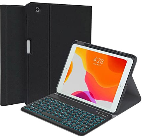 QYiiD Clavier Coque pour iPad 9.7, iPad 6eme/5eme Génération 2018/2017, iPad Air 2/1, Pro 9.7, Français AZERTY Clavier Détachable Bluetooth Rétroéclairé avec Fente pour Stylo, Noir