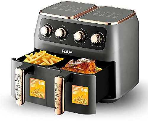 SONLED Friggitrice ad Aria, da 80 ℃ a 200 ℃, fornello a Forno Caldo da 12 Litri con Controllo della Temperatura e Timer, Doppia Zona, circolazione dell'Aria a 360°, Facile da Pulire, 2800 W
