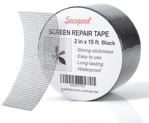 Secopad Fliegengitter Reparatur Klebeband, 5 cm x 4,5 m Fliegengitter Reparatur Set, Wasserdichtes Netz-Reparaturpflaster, Schwarz