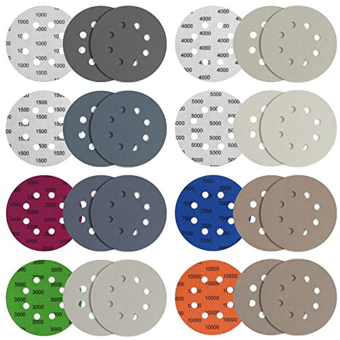 PAIRIER Schleifpapier 125mm Klett mit 8 Löchern 24 Stück, Runden Schleifscheiben und Körnungen von 1000 bis 10000 für Nasse Trockene Exzenterschleifer, Geeignet für Metall, Holz, Auto und kunststoffe