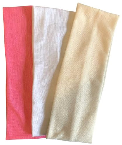 NARAMAKI Bandeau élastique pour cheveux – Lot de 3 bandes élastiques 100 % coton femme homme (blanc crème rose)