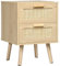 HOMCOM Mesita de Noche de Diseño Boho Mesilla de Noche con 2 Cajones de Rejilla y Patas de Madera para Salón Dormitorio 40x40x56 cm Natural