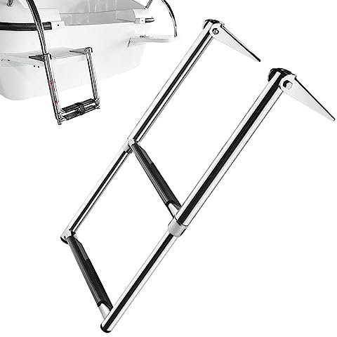 Marine Folding Ladder - Telescopic Boat Climbing Ladder | 2-Step Stainless Steel Ship Ladder for Marine Boat, Pontoon Boat, Yacht Novent