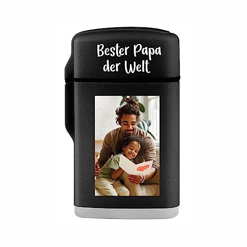 4you Design Sturmfeuerzeug Jetflamme Bester Papa der Welt, personalisiertes Feuerzeug mit individuellem Foto für Väter, Geschenkidee Vatertag, Weihnachten, Geburtstag, Nachfüllbar, Sturmtauglich