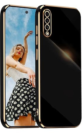 Kaywzo Hülle für Samsung Galaxy A70,TPU Galvanisiertes Stoßfeste Handyhülle,Glänzend Spiegel Kratzfeste Schutzhülle,Ultra Dünn Silikon Cover Case,Schwarz