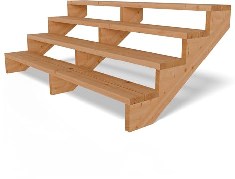 Gartenwelt Riegelsberger Terrassentreppe aus Lärche natur – 190 cm breit, 4 Stufen, Gesamthöhe 72 cm – wetterfeste Außentreppe aus Massivholz inkl. Wangen, Bohlen & Schrauben