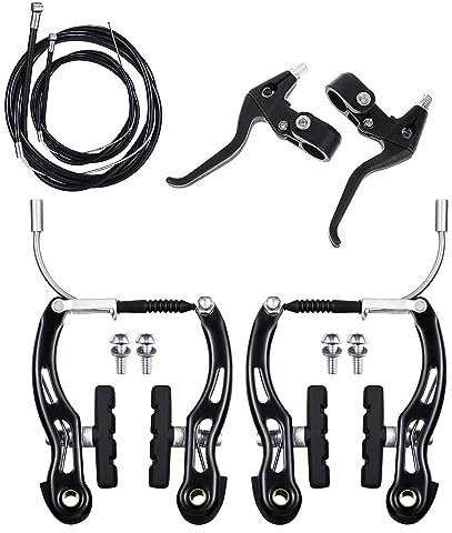 NM SELECT Complete Bike Universal V Brake Set | Black Front and Rear Brake Cables | Black Brake Level Handle 2.2cm Dia | Mountain Bike Brake Caliper Replacement for Most Bicycle, Road Bike, MTB, BMX