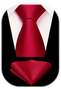 HISDERN Krawatten Rot Herren Hochzeit Krawatte mit Einstecktuch Klassisch Business Krawatte & Taschentuch Set