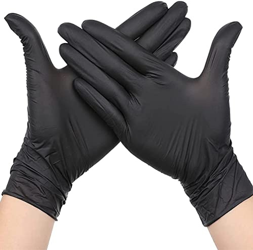 Black Nitrile Disposable Gloves Latex Free Powder Free, Heavy Duty Exam Gloves, Extra Strong Medical Surgical Cleaning Food Prep Gloves, Multi-Purpose Disposable Nitrile Gloves (Medium, 100, count)