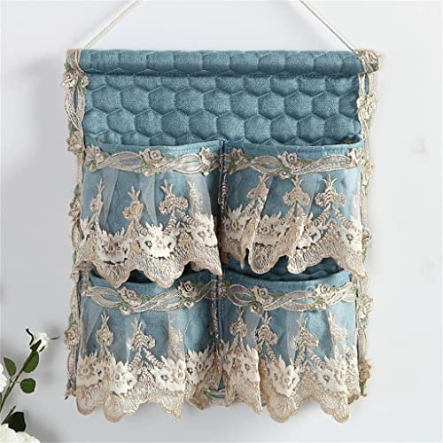 Europäische Spitze-Hängetasche, Aufbewahrungstasche, Wandbehang, Stoff, zum Aufhängen an der Tür, hinterer Haken, Kleinigkeiten-Aufbewahrungstasche (blau, 41 x 47 cm)