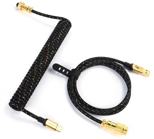 XINMENG C03 Braided Coiled Keyboard Cable, Pro Custom USB-C Double-Sleeved Aviator Cable for Mechanical Gaming Keyboard, Type-C to USB-A with Detachable Metal Aviation Connect