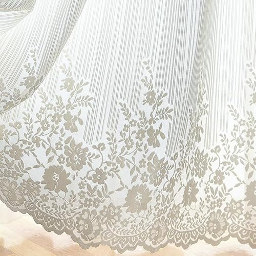 Yaland Jacquard Schiebegardine Landhausstil mit Streifen-Blumenmuster Spitzenoptik transparente Gardine mit Tunnelzug in Küche, Wohnzummer 1 Stück HxB 225x300cm