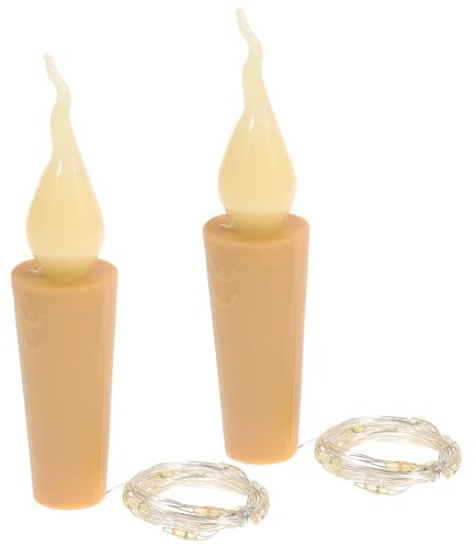 FONDOTIN 2 Pack Candle Flame LED String Lights 1 Meter Hanging Pendant for Wine Bottles Patio Garden Christmas Holiday Decorative Rope Light