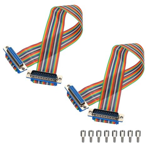 QUARKZMAN 2 Stück IDC Regenbogenkabel Flachbandkabel DB25 Stecker auf DB25 Buchse 11,8 Zoll Länge 2,54 mm Rastermaß Breadboard Jumper Kabel für elektronische Projekte