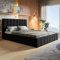 MOTIVENA Ibiza Bett 160x200, Polsterbett 160x200, mit Bettkasten, mit Stauraum, mit Lattenrost, mit Kopfteil, ohne Matratze, Samt, Schwarz