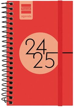 Finocam - Kalender Spir 2024 2025, Wochenansicht, Querformat, September 2024 - August 2025 (12 Monate), Rot Spanisch