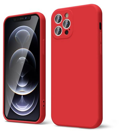 oakxco for iPhone 12 Pro Max Case Liquid Silicone, Soft Rubber Gel Elegant Aesthetic Basic Simple Cover, Cute Thin Slim TPU Matte Solid Color Plain Smooth Case for Women Men Girl, Red