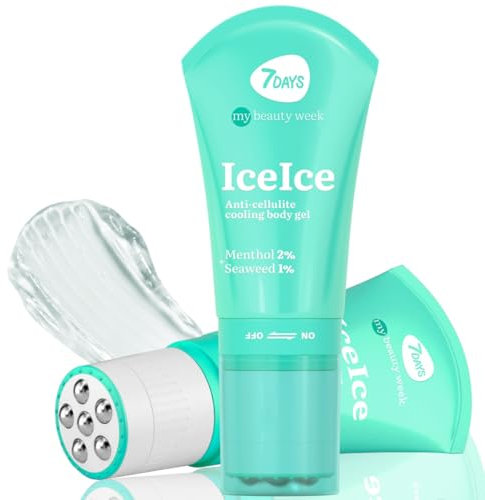 7Days Strong Anti-Cellulite Cream ICE Erfrischende und wärmende Gel-Körpercreme mit Massagegerät, starke Wirkung, entwässernd für Oberschenkel und Gesäß, Cellulite-Creme für Hüfte und Bauch 130ml