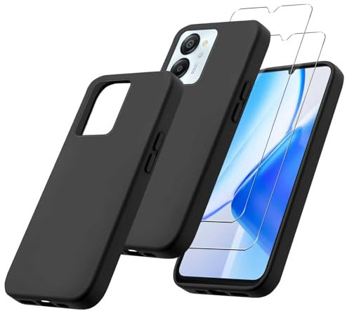 MIBZOR 3 en 1 Coque Compatible avec Blackview Color 8 / Oscal Modern 8 (6.75), 1 Housse et 2 Pièces Verre trempé écran Film Protecteur, Noir Souple Silicone Étui Bumper TPU Case Cover