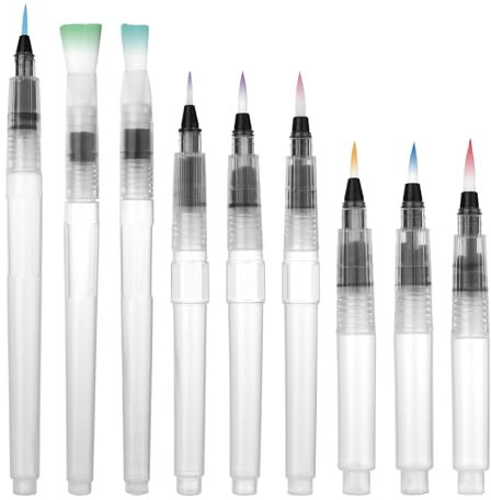 Giantree 9 Stück Wassertankpinsel Stifte, Aquarell Wasserpinsel Stifte Leerer Wasserpinselstift Auffüllbare Wassertankpinsel Wasserpinsel Stifte mit Befüllbarer Wassertank für Aquarellkunst und Mal