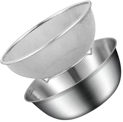 Juego de colador de acero inoxidable, colador de acero inoxidable, escurridor de alimentos de cocina, colador de acero inoxidable, cesta colador de malla con cuenco mezclador para pasta cocida,