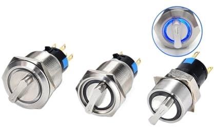 16/19/22MM metal knob switch LED with lamp self-locking 2-bit 3-bit start power supply rotary switch red-green-blue 6V12V24V220V(Red Circle,16MM_12-24V)
