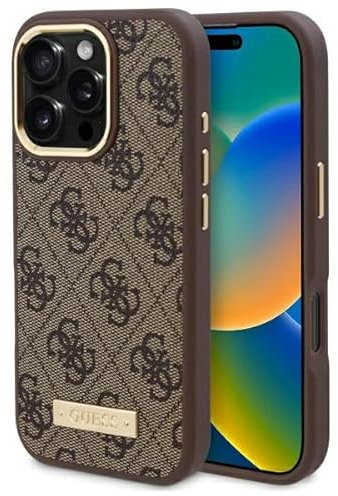 CG MOBILE Guess GUHMP16LU4GPRW Case for iPhone 16 Pro 6.3 Inch Brown Hard Case 4G Logo Plate