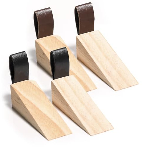 Wooden Door Stop Wedges Indoors 4PCS Wood Door Wedge Stops Wooden Doorstops Wedge with Leather Clip for Indoors Home 2 Colors