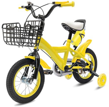 Charocean 12 Zoll Kinderfahrrad für ab 2-5 Jahre Jungen & Mädchen, Upgraded Kinder Fahrrad mit Stützrädern, Fahrrad für Kinder, HöHenverstellbar Kinderfahrräder für Schulung Outdoor Reiten (Gelb)