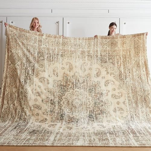 Übergroße Decke mit Vintage-Muster, 308 x 305 cm, riesig, 30,5 x 30,4 cm, für Bett, Reisen und Camping, extra große, weiche Decke für die ganze Familie und Outdoor, Beige