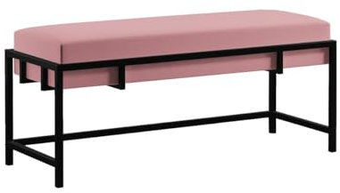 BETTSO - Elegante Sitzbank LAMO - Polsterbank mit Metalbeinen - Moderner Bettbank - Garderobenbank - Sitzhocker Wohnzimmer, Schlafzimmer, Flur - Metalfarbe Schwarz - Stofffarbe Rosa - 100x35x45cm