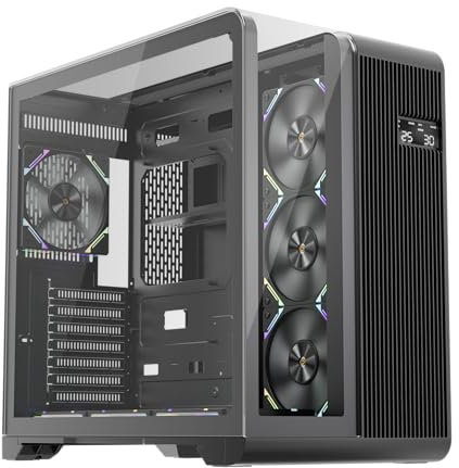 1st Player RT7 ATX PC Gaming Case - Dual Chamber, LED Screen and Curved Panoramic Tempered Glass (RT7 Black No Fans)
