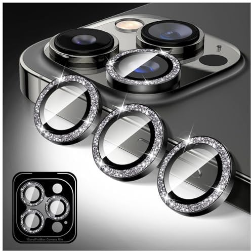 Kucheed Bling Camera Lens Protector Compatible for iPhone 12 Pro Max, Glitter Tempered Glass Camera Cover Film Stickers, Sparkling Automatic Alignment Individual Metal Rings Phone Accessories