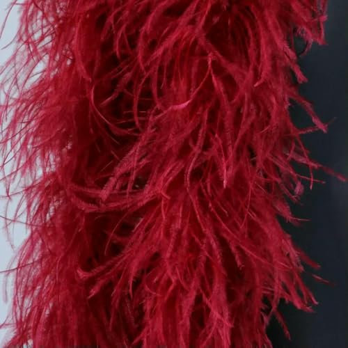 Boa de plumas de avestruz de colores de 1 m, 2, 4, 6, 10 y 15 capas, chal de plumas gruesas, adorno de plumas de avestruz para ropa de baile, manualidades de costura, vino tinto, 6 capas, 1 metro