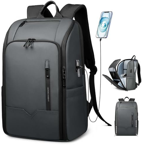 HEROIC KNIGHT Zaino Uomo Elegante per Laptop da 16 pollici con Porta USB Bagaglio a Mano Zaino Porta pc Impermeabile Grande Capacità Antifurto per Business Lavoro Viaggi Università-Grigio scuro