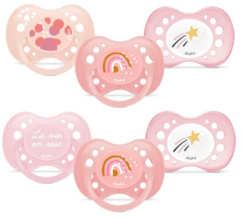 DODIE Lotto di 6 ciucci Anatomici Essenziali Giorno/Notte +18 mesi Rosa