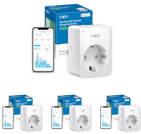 Tapo Matter Prise Connectée WiFi, Suivi de consommation, 16A Type F, Compatible avec Alexa, Google Home et SmartThings, Contrôler Le radiateur, Le Chauffage, Économie d'énergie, Tapo P110M (Lot de 4)